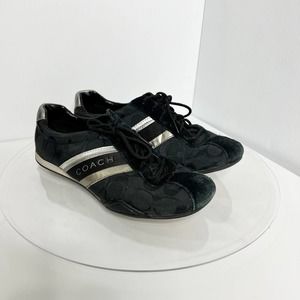 Coach Signature Jamie Black Suede and Silver Sneakers 8.5